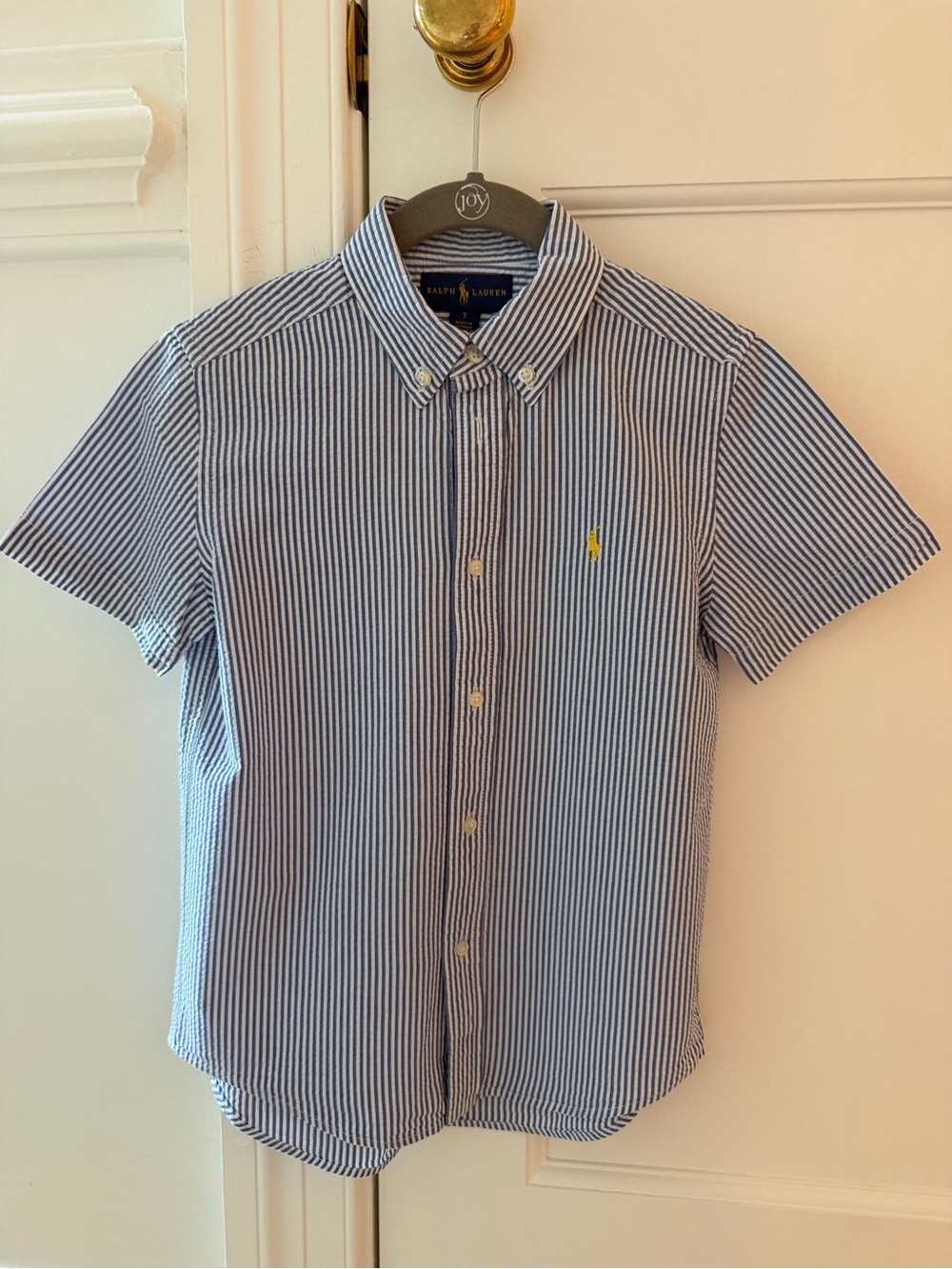 Polo Ralph Lauren Blue & White Seersucker Button-Down Shirt - Size 7